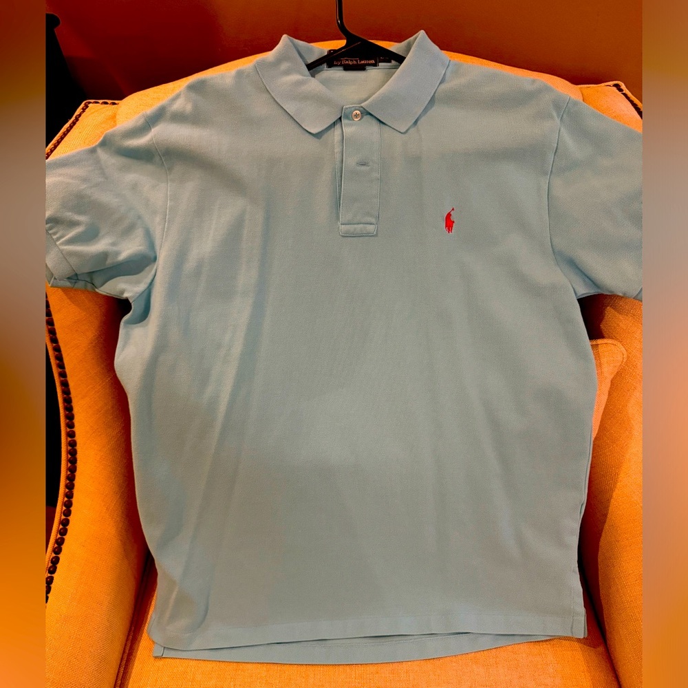 Aqua Blue Polo With Pink Horse Large